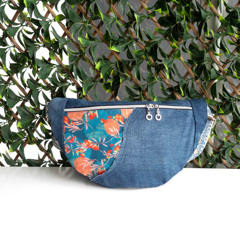 Blue Orange Floral Millie Recycled Cross Body Sling Bum Bag NEW