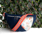 Orange Blue Japanese Embroidery Millie Recycled Cross Body Sling Bum Bag NEW