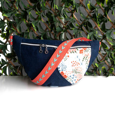 Orange Blue Japanese Embroidery Millie Recycled Cross Body Sling Bum Bag NEW