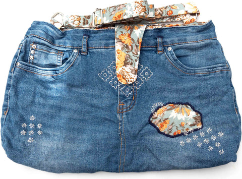 Mint Floral Denim Recycled Slouch Bag