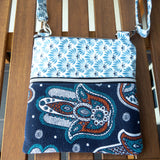 Blue Hamsa Hand Floral Harper Upcycled Cross Body Bag