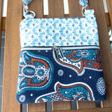 Blue Hamsa Hand Floral Harper Upcycled Cross Body Bag