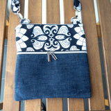 Vintage Black White Floral Harper Upcycled Cross Body Bag