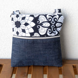 Vintage Black White Floral Harper Upcycled Cross Body Bag