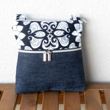 Vintage Black White Floral Harper Upcycled Cross Body Bag