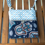 Blue Hamsa Hand Floral Harper XL Upcycled Cross Body Bag