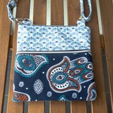 Blue Hamsa Hand Floral Harper XL Upcycled Cross Body Bag