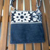 Black White Floral Harper XL Upcycled Cross Body Bag