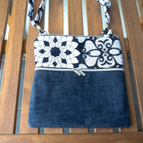 Black White Floral Harper XL Upcycled Cross Body Bag