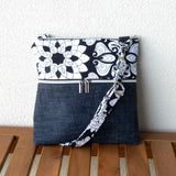 Black White Floral Harper XL Upcycled Cross Body Bag
