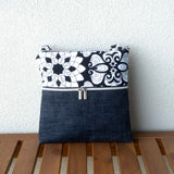 Black White Floral Harper XL Upcycled Cross Body Bag