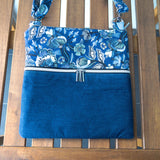 Vintage Blue Floral Harper XL Upcycled Cross Body Bag