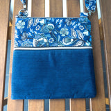 Vintage Blue Floral Harper XL Upcycled Cross Body Bag