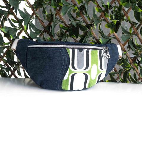 Retro Green Grey Millie Recycled Cross Body Sling Bag Small