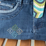 Aqua Green Groovy Denim Upcycled Sashiko Slouch Bag