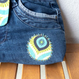 Aqua Green Groovy Denim Upcycled Sashiko Slouch Bag