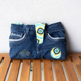 Aqua Green Groovy Denim Upcycled Sashiko Slouch Bag