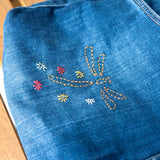 Orange Floral Denim Upcycled Sashiko Slouch Bag