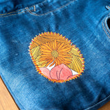 Orange Floral Denim Upcycled Sashiko Slouch Bag