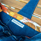 Orange Floral Denim Upcycled Sashiko Slouch Bag