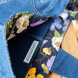 Purple Floral Denim Upcycled Sashiko Slouch Bag
