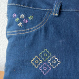 Purple Floral Denim Upcycled Sashiko Slouch Bag