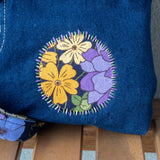 Purple Floral Denim Upcycled Sashiko Slouch Bag