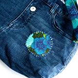 Blue Green Floral Denim Recycled Sashiko Slouch Bag