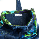 Blue Green Floral Denim Recycled Sashiko Slouch Bag