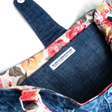 Red Floral Denim Recycled Sashiko Slouch Bag