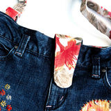 Red Floral Denim Recycled Sashiko Slouch Bag