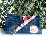 Red Floral Denim Recycled Sashiko Slouch Bag