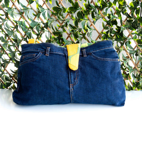 Floral Orange Yellow Green Denim Recycled Slouch Bag