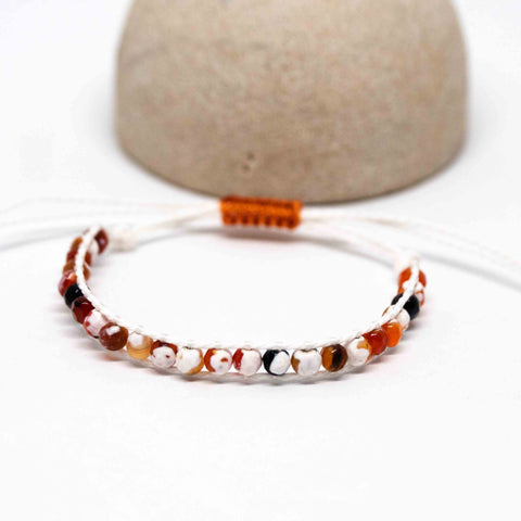 Adjustable Faceted Orange White Black Agate Bracelet