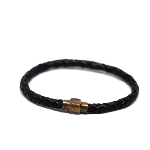 Make your Own Kit - Leather Magnetic Bracelet - Brass Black Leather