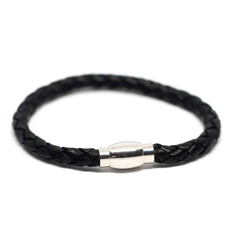 Make your Own Kit - Leather Magnetic Bracelet - Silver Black Leather