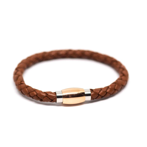 Make your Own Kit - Leather Magnetic Bracelet - Silver Rose Gold Light Brown Leather