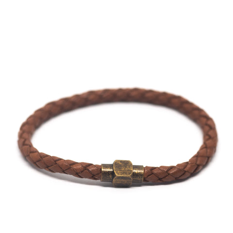 Make your Own Kit - Leather Magnetic Bracelet - Brass Light Brown Leather