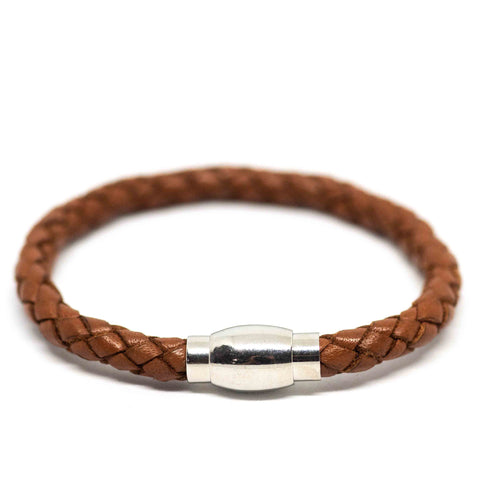 Make your Own Kit - Leather Magnetic Bracelet - Silver Light Brown Leather