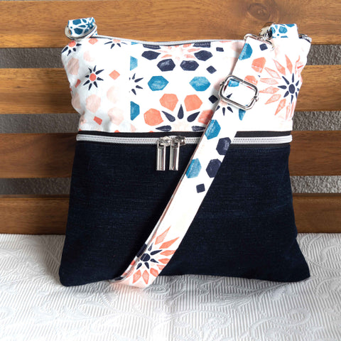 Navy Orange Floral Harper XL Recycled Cross Body Bag