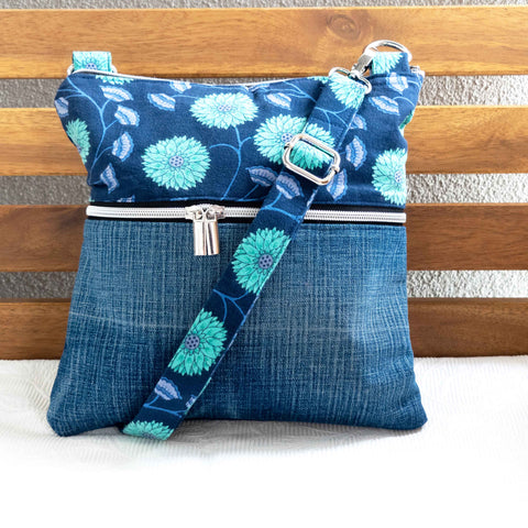 Purple Mint Green Floral Harper XL Recycled Cross Body Bag