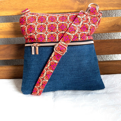 Red Geometric Harper XL Recycled Cross Body Bag