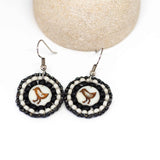 Black Cream Bead Stitched Round Birdie Earrings