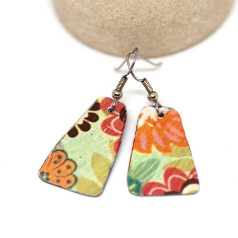 Funky Abstract Recycled Metal Triangle Dangle Earrings