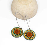Orange Turquoise Bead Stitched Round Star Long Earrings