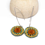Orange Turquoise Bead Stitched Round Star Long Earrings