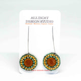 Orange Turquoise Bead Stitched Round Star Long Earrings