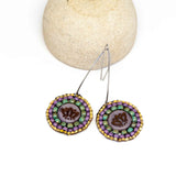 Purple Turquoise Bead Stitched Round Lotus Long Earrings