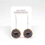 Purple Turquoise Bead Stitched Round Lotus Long Earrings