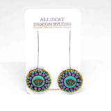 Turquoise Purple Bead Stitched Round Lotus Long Earrings